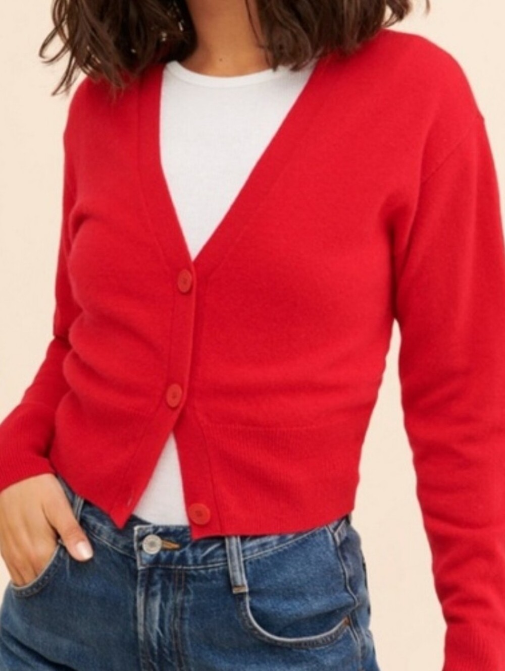 Nouveaux Red Boxy Cropped Cashmere Cardigan Sweater Size Small